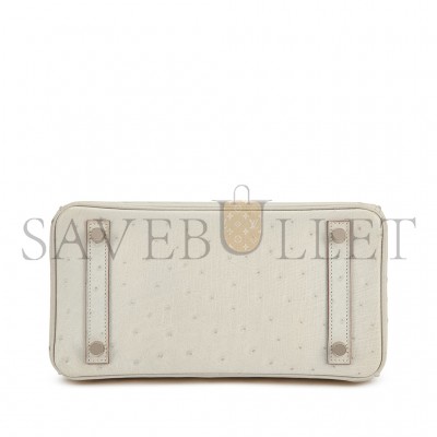 HERMÈS MASTER BIRKIN 25 OSTRICH LEATHER WOOL WHITE SILVER BUCKLE H041944CK86 (25*20*13cm)